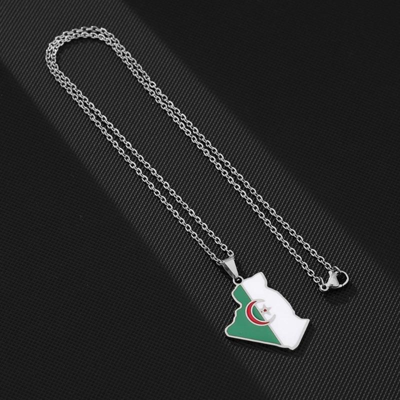 Кулон-карта Алжира Ожерелье Модное Серебряное/Золотое Территория Страны Ожерелье Унисекс Женщины Мужчины Цепочка на Шею Регулируемая