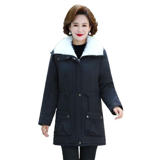 Зимняя женская куртка из утолщенного плюша с отложным воротником, длинными рукавами, эластичным поясом, карманами, застежкой-молнией, пальто средней длины, ветрозащитное теплое пальто
