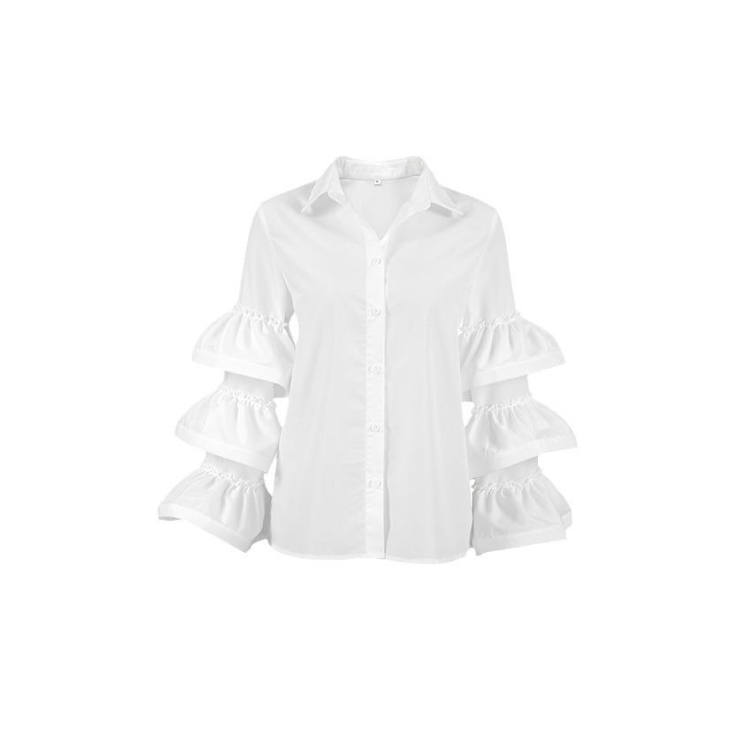 White niche design ruffle edge long-sleeved temperament women's shirt 1116 European and American new autumn fashion