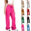 Women Cargo Sweatpants Stacked Pants Warm Fleece Drawstring Waist Casual Joggers Trousers