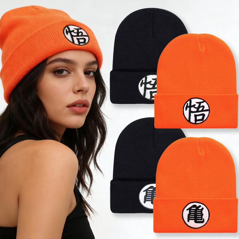 Anime Dragon Ball Embroidered Knitted Beanie Hat, Men Women Winter Outdoor Motion Ski Warm Wind-Resistant Beanie Hats