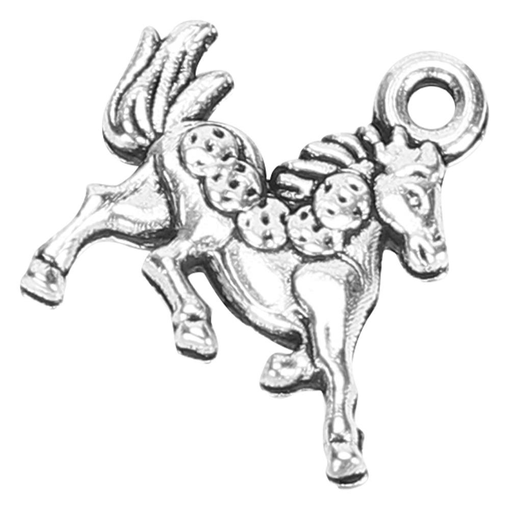 100pcs Silver Alloy Pendant Perforated Horse Keychain Pendant DIY Jewelry Supplies Bracelet Making