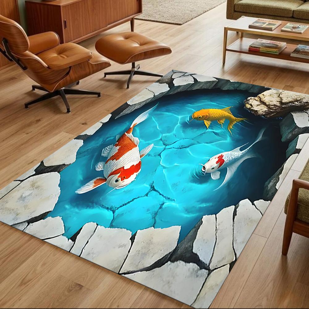 Koi Fish And Cherry Blossoms Non-Slip Home Carpet Design for Living Room Bedroom Office Decor Gift with Vibrant Pattern and Comfortable