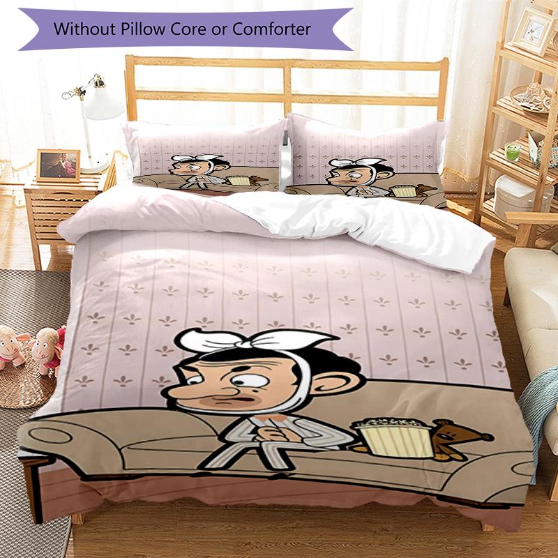 3pcs Mr Bean Bedding Set Duvet Cover Closure Includes 1 Duvet Cover & 2 Pillowcases, Soft and Comfortable for All Seasons.
