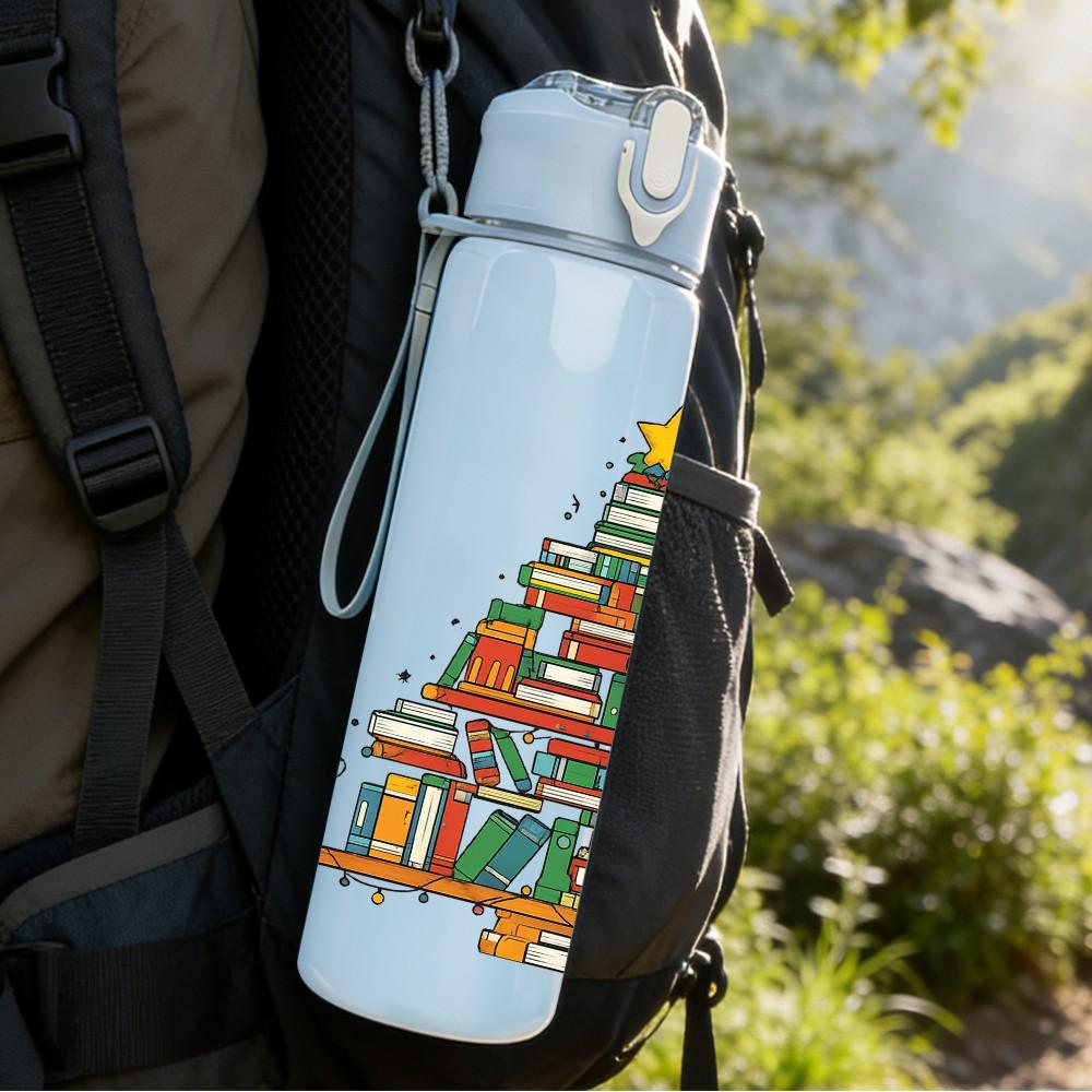 1PC Christmas Tree Gift Stack Art 750ml Color Plastic Sports Water Bottle Leakproof Flip Straw Lid Suitable for Sports Office Home Use