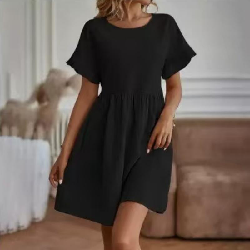 Модное летнее женское платье трапециевидной формы из хлопка и льна с круглым вырезом OL темперамент