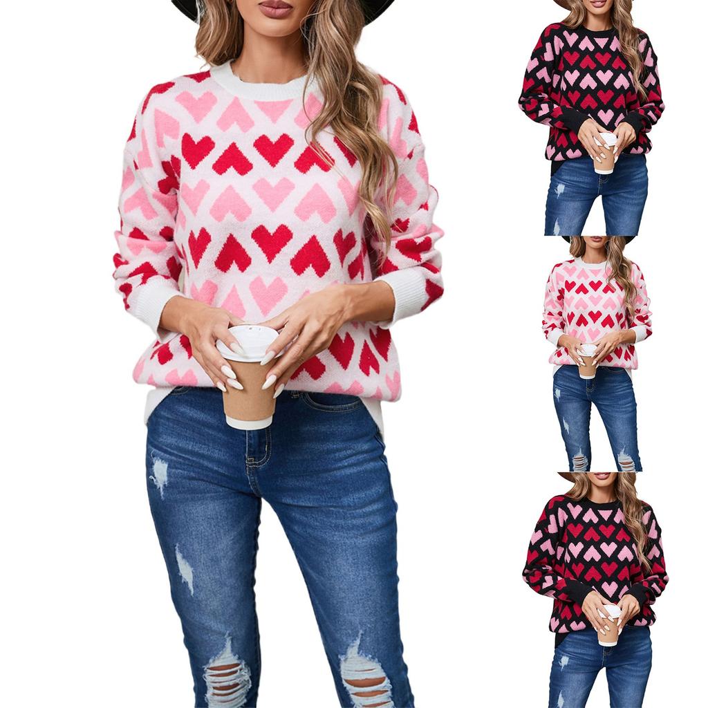 Women's Casual Fashion Round Neck Heart Sweater Knitted Bottoming Shirt