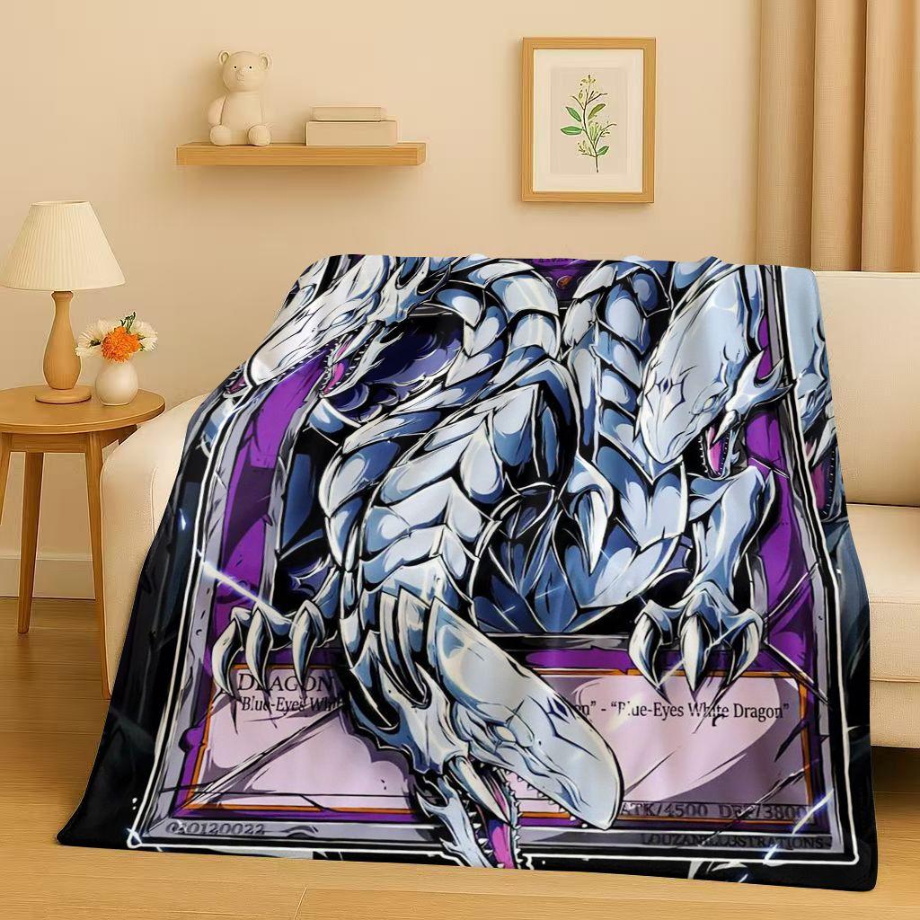 Yu-Gi-Oh MONSTER CARD Blue Eyes Dragon Cartoon Flannel Blanket,Soft Warm Plush Throw for Home Bedroom Bed Sofa Cover Office Gift
