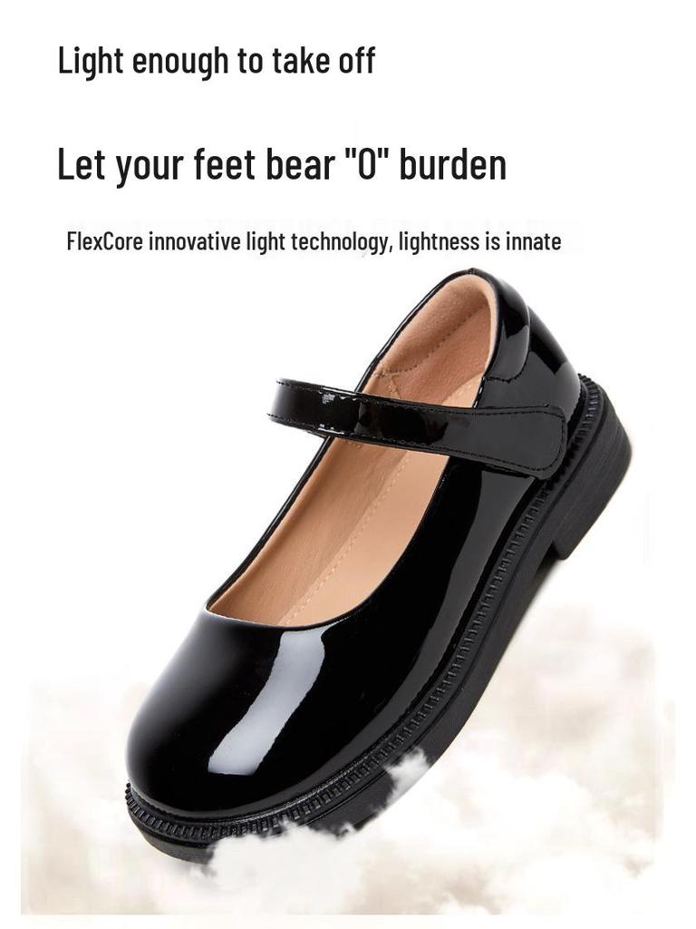 Spot Goods Kids' Princess Leather Shoes - Spring/Autumn 2025, Black Primary School Performance Shoes, Soft Leather and Sole.