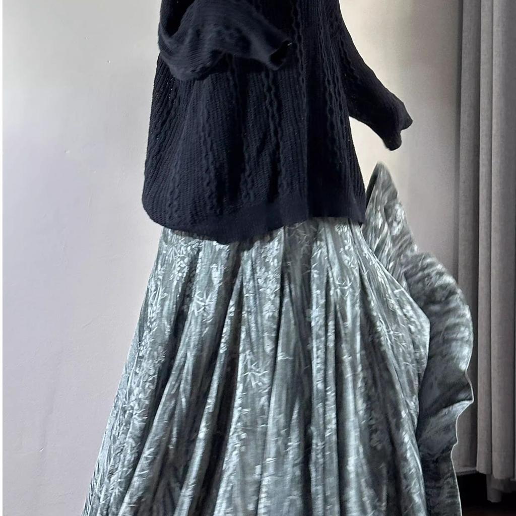 Ретро женская бархатная длинная юбка с принтом, осенне-зимняя теплая расклешенная А-силуэта