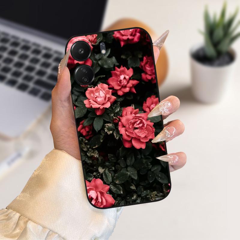 Чехол для Redmi 13C 4G 5G, мягкий силикон TPU, черная матовая крышка для телефона Xiaomi Redmi 13C, чехол с мультяшными животными, противоударный бампер