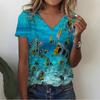 Summer V-neck 3D Infauna Printed Top Fashionable Casual Short Sleeved Women's T-shirts