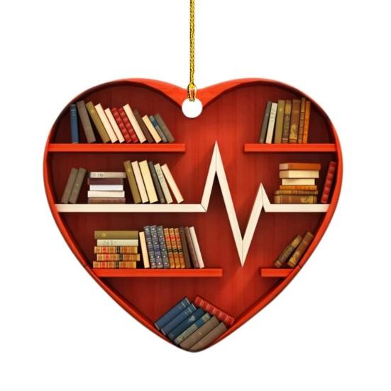 Heart Shaped Christmas Ornament Acrylic Bookshelf Xmas Tree Hanging Decorations 2D Flat