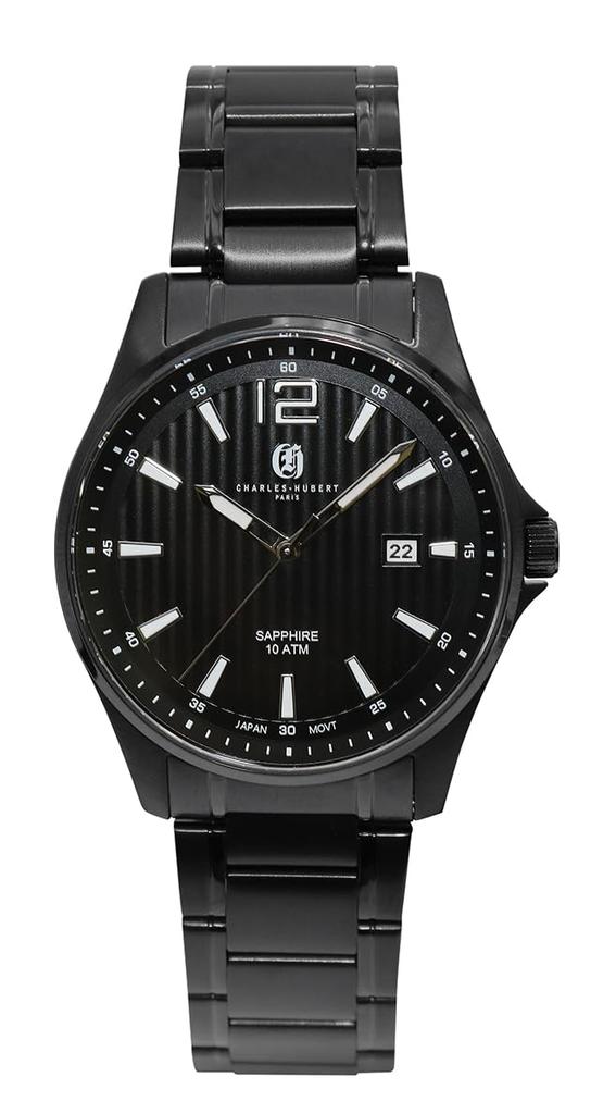 Charles Hubert Men's Watch, 3-Hand, Date, 4041-B, Black