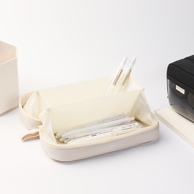 Volcano Layer Pencil Bag Pen Case Transparent Pocket 3 Compartments Handle Storage Pouch for Stationery