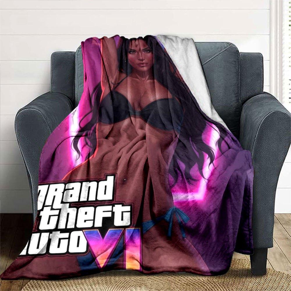 1 шт. Мягкое фланелевое одеяло Grand Theft Auto с дизайнерским принтом. Уютное одеяло для всех сезонов, идеально подходит для дивана, кровати, офиса