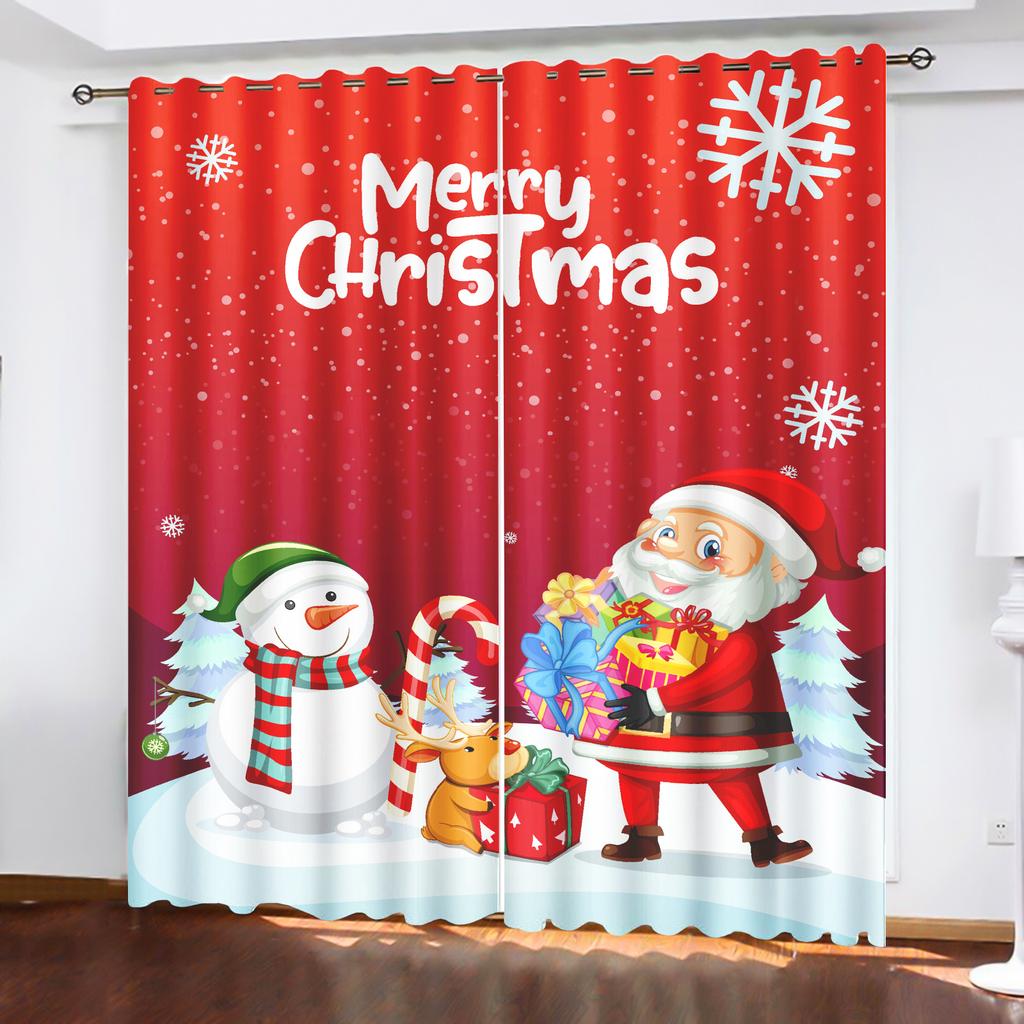 Рождество Санта-Клаус Подходит для домашнего декора Гостиная Спальня Плотные Шторы Балкон Экран Мультфильм Милый Перфорированный