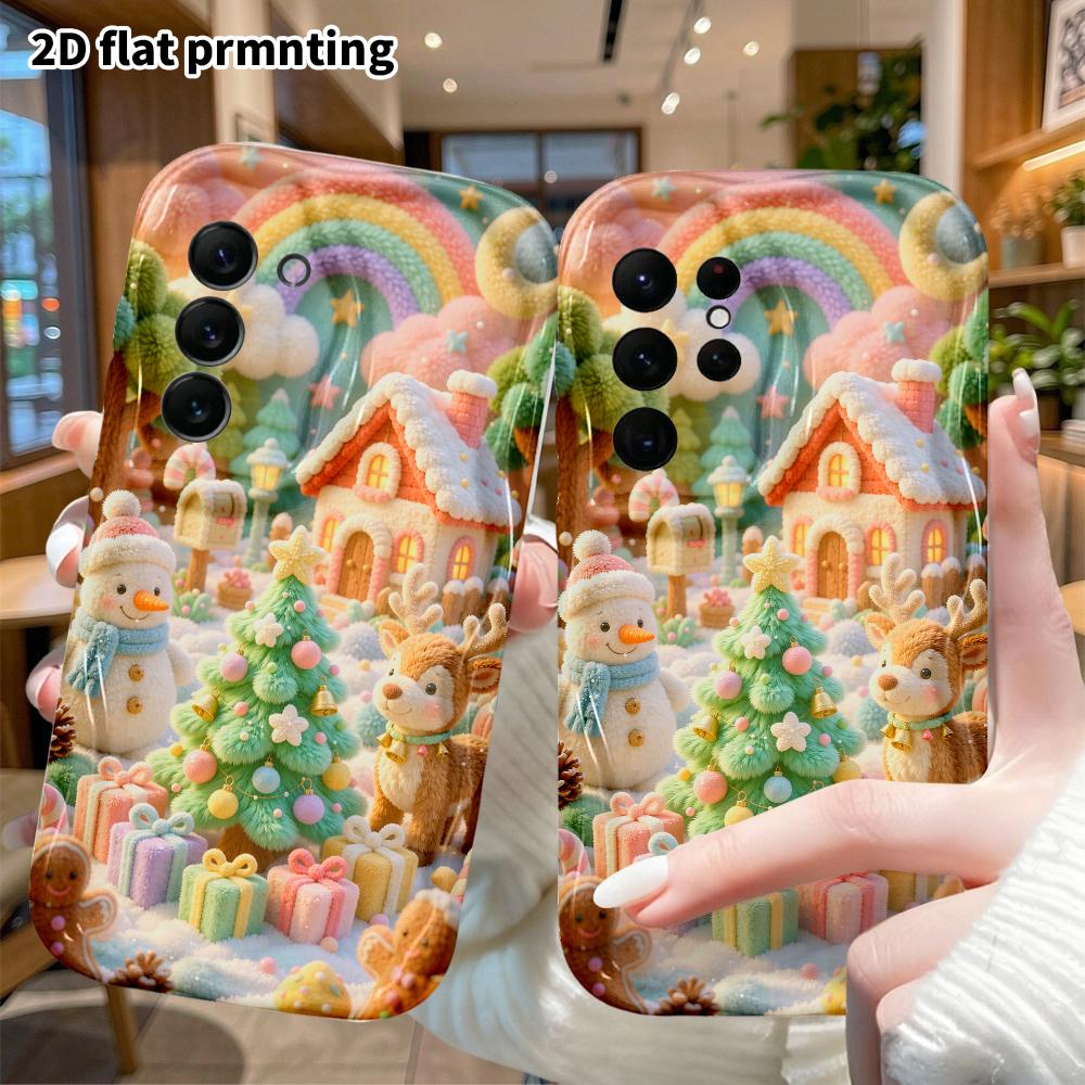 Phone Case: 2D flat, suitable for Samsung Galaxy A34 A35 M05 M06 S20 S22 S21 FE Plus 5G protective case, winter Christmas plush town, perfect festive