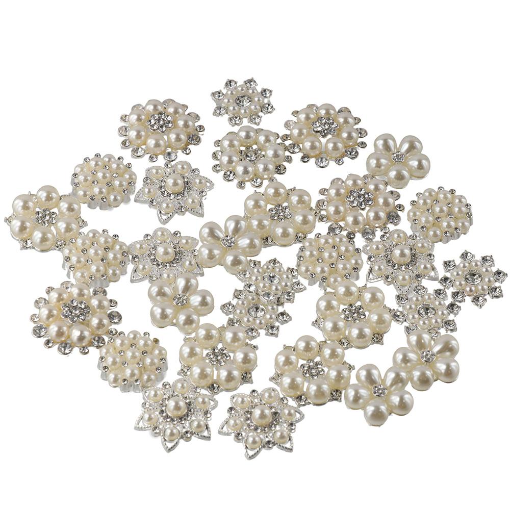 30 шт. Пуговицы-цветы с жемчугом и стразами 6 стилей Пуговица-цветок Блестящие пуговицы Домашнее украшение