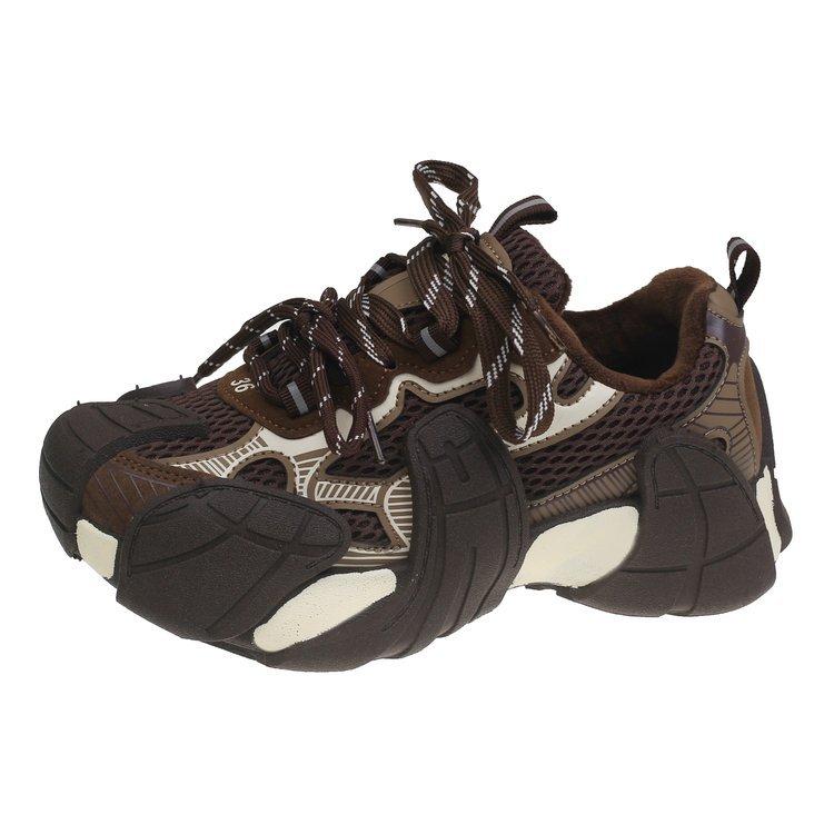 Женские кроссовки «папины» 2025 осень и зима новые популярные черные бархатные темпераментные на толстой подошве увеличивающие рост повседневные спортивные туфли детские