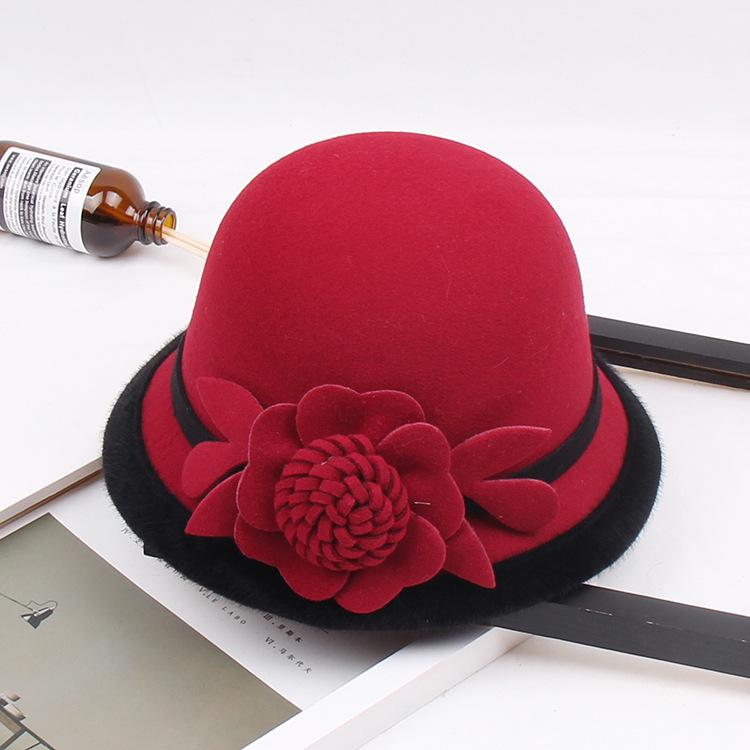 Трехмерная шляпа-цилиндр с цветком, осенне-зимняя шерстяная шляпа, женская куполообразная повседневная шляпа-ведро рыбака
