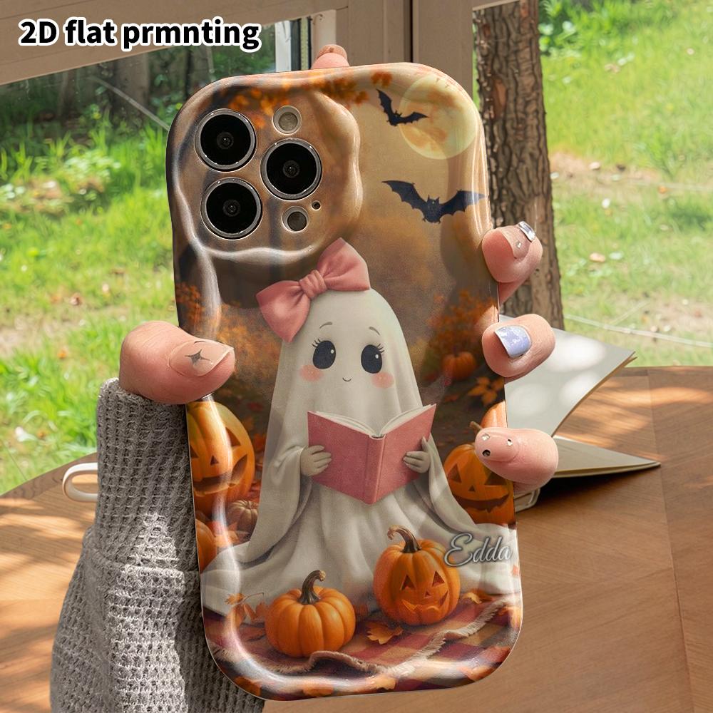 Чехол для телефона: 2D плоский, подходит для iPhone 18 17 16 15 14 13 12 Pro, защитный чехол, украшение для телефона, маленький призрак читает книгу, Хэллоуин и Крис