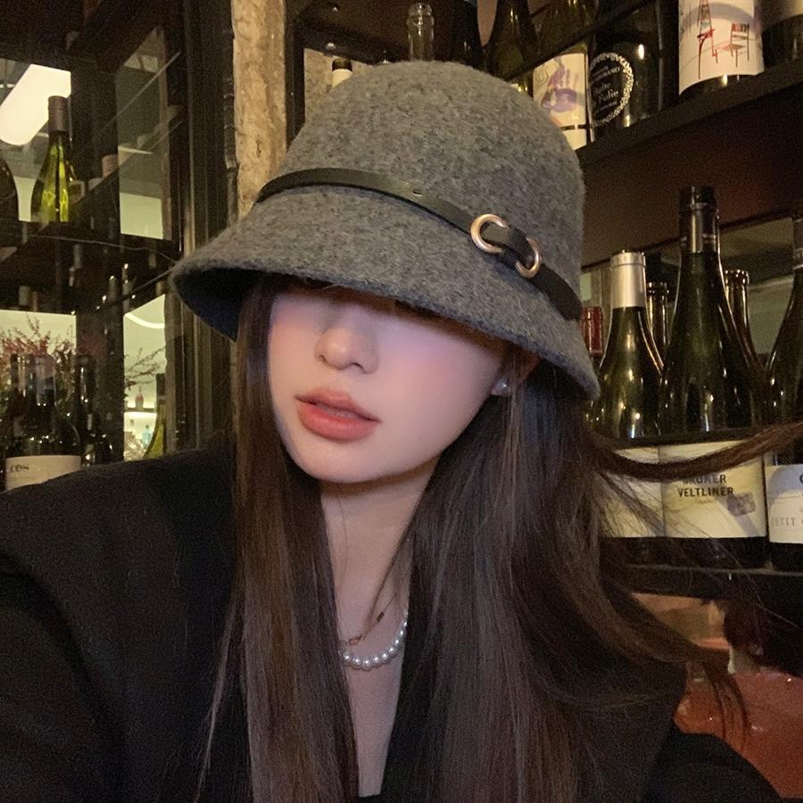 Belt, Buckle Wool Rich Family Hat, French Top Hat Children's Autumn and Winter Bucket Hat