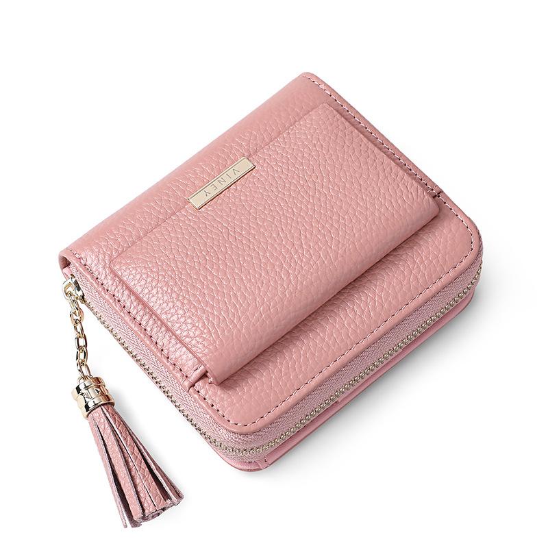 Новый кошелек для женщин, короткий кошелек на молнии из натуральной кожи, два складных кошелька, корейский кошелек с кисточками для маленьких монет, модный