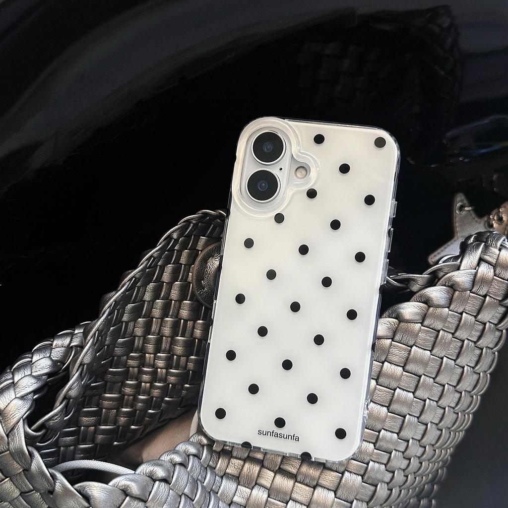 Жесткий чехол в черно-белый горошек для iPhone 13/14/16/17 Pro Max, двухслойный IMD