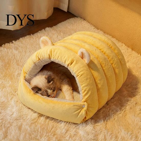 Удобная лежанка для котят, Кровать-пещера для кошек, Теплое полузакрытое укрытие, Зимняя мягкая сумка-домик для кошек с кнопками-защелками, Уютный успокаивающий плюш
