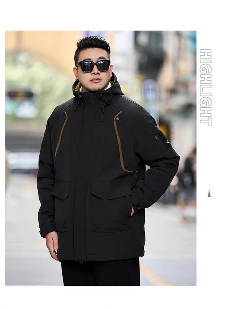 Мужская хлопковая куртка средней длины с капюшоном большого размера - Зимняя модная марка 808