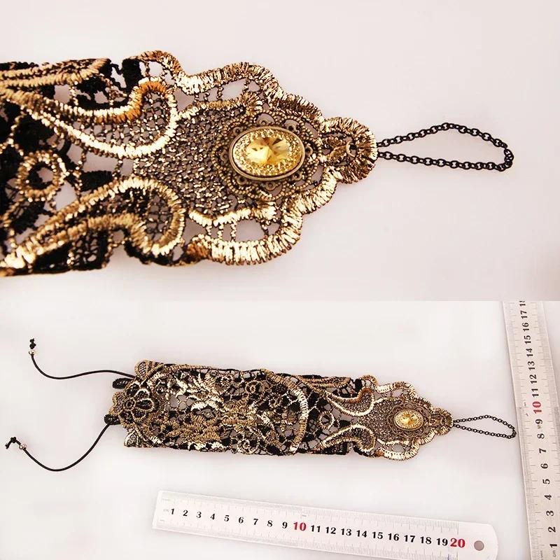 Золотые перчатки, винтажные кружевные перчатки, женские кружевные украшения для платья, подходящие манжеты без пальцев, аксессуары для костюмов для косплея в стиле аниме