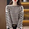 Осенне-зимний полосатый свитер для женщин 2024 года, новая свободная короткая верхняя одежда с круглым вырезом, ленивый трикотажный верх, универсальная нижняя рубашка