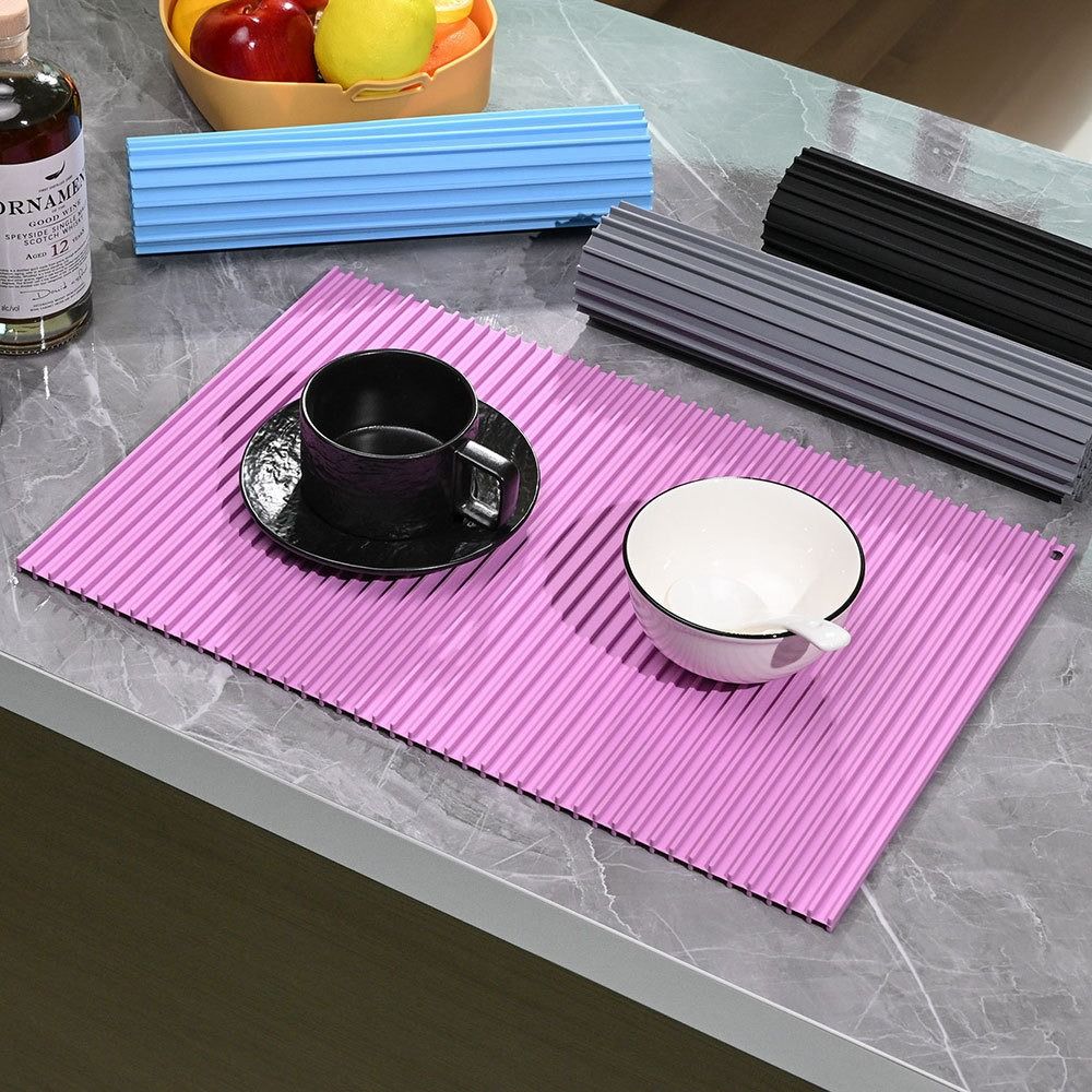 Roll Up Silicone Drying Pad Rectangle Insulation Placemat  Desktop Decoration