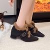 2025 New Fleece Warm Pointed Toe Fluffy Booties for Women Winter Heightening Little Mary Jane High Heel Cotton Shoes
