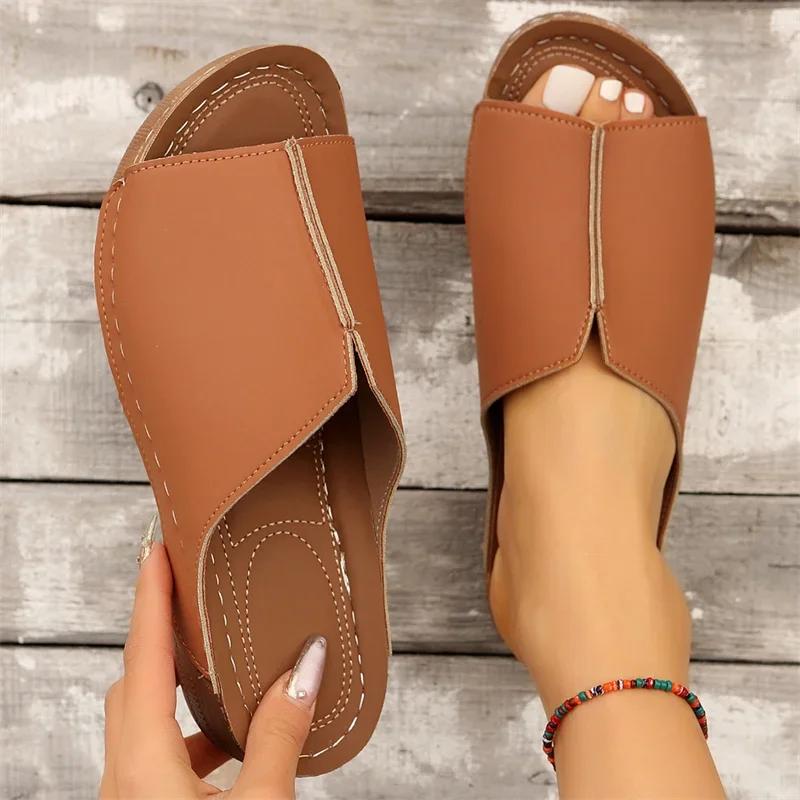 2024 New Summer Fashion Fish Mouth Women's Wedge Slippers Comfortable Thick Sole Woman Sandals Female Footwear Size 43 Slides