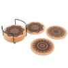 12Pcs Mandala Design Round Shape Wooden Coasters With Rack Round Cork Coaster
