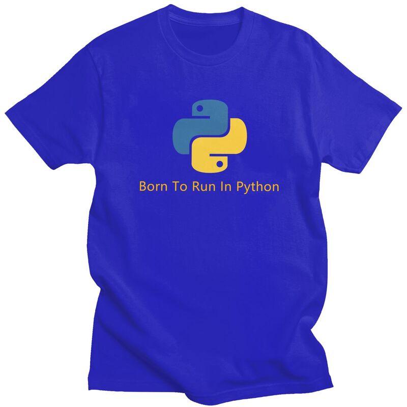 Мужская футболка с принтом "Born To Run In Python", короткий рукав, повседневная, для программиста, разработчика ПО, 100% хлопок