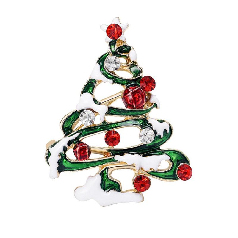 Fashion Enamel Rhinestone Christmas Tree Brooches Women Coat Clothing Badges Jewelry Accessries