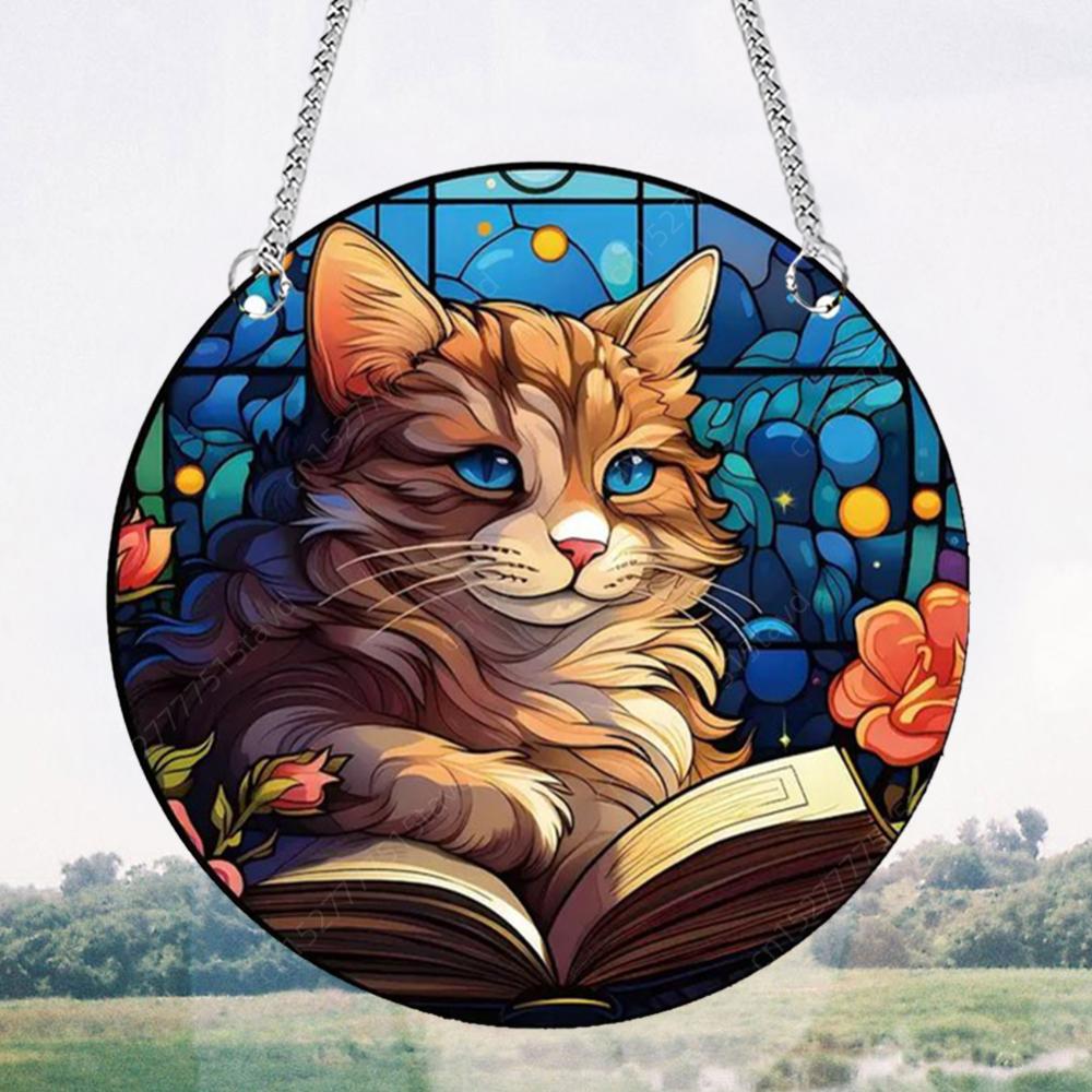 Панель для украшения дома «Ловец солнца» Водонепроницаемая акриловая оконная панель Подвесная книга-ловец солнца и кошка Витражное стекло «Древо жизни»