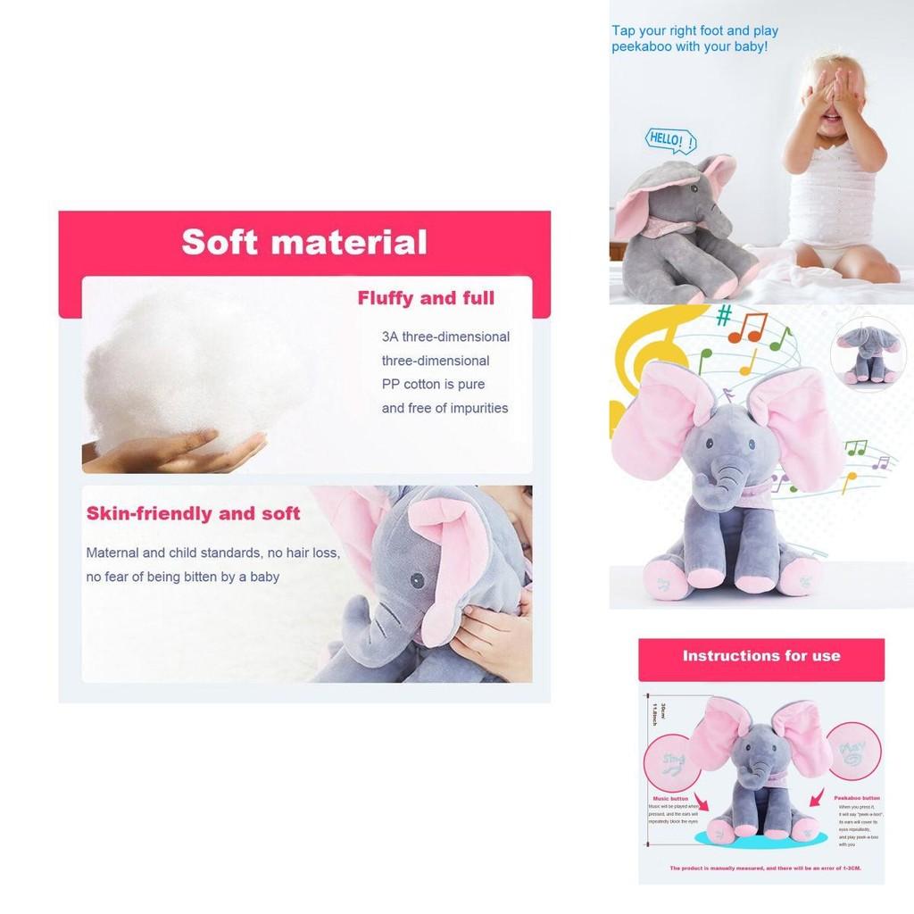 Очаровательный слон с функцией «Ку-ку», поющий, детская мягкая игрушка для детей, в розовом и сером цветах