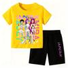 2025 New Children's Korean Wave Print Fashion Casual Movie Cartoon Boys Girls Short-sleeved Set