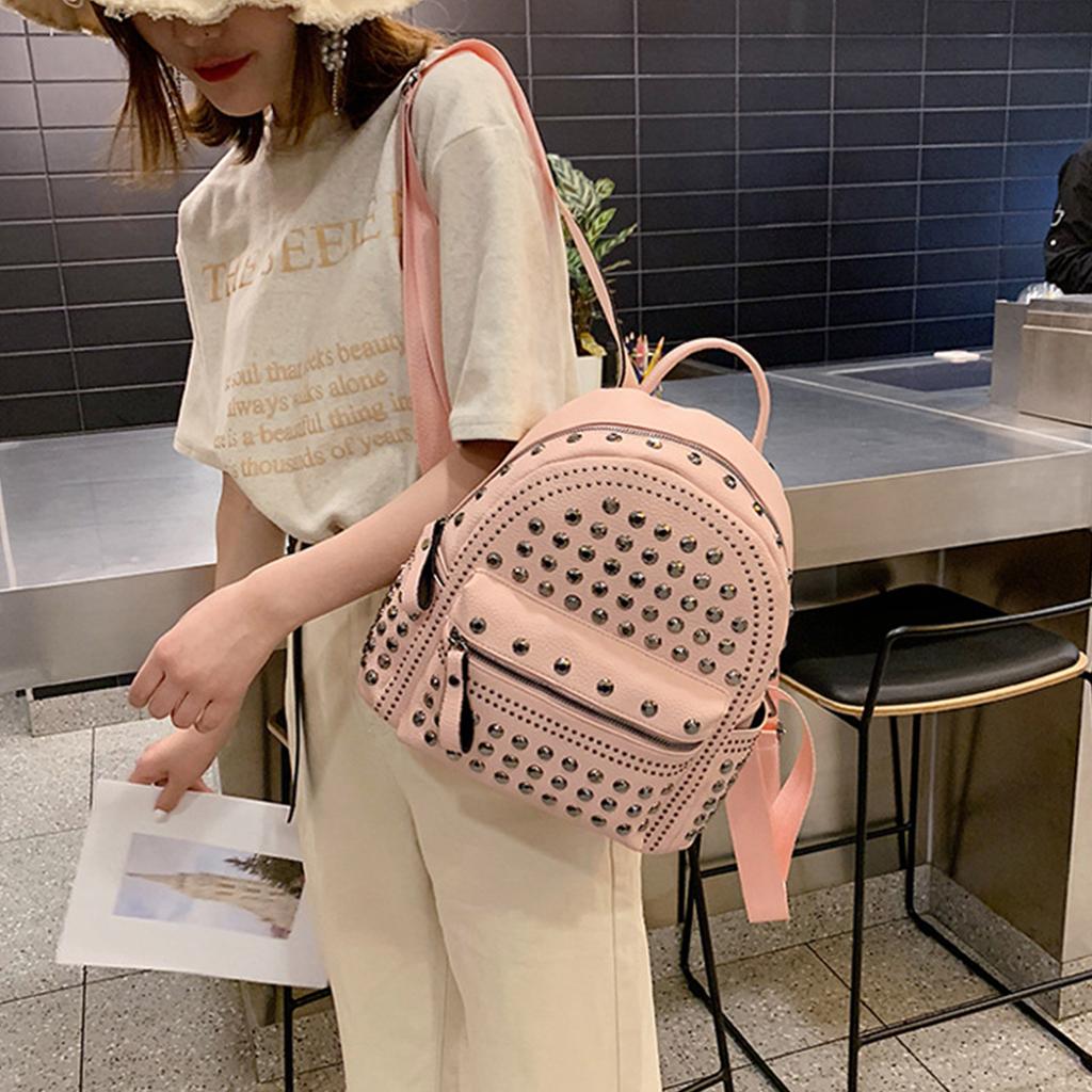 Винтажный однотонный рюкзак из водонепроницаемой искусственной кожи, школьная сумка с заклепками и шипами для активного отдыха на природе