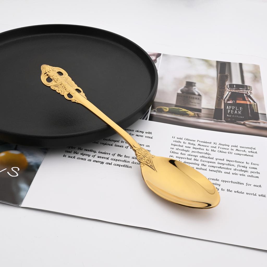 Набор из 6 блестящих золотых чайных ложек из нержавеющей стали 304, роскошные десертные ложки, набор столовых приборов, набор столовых приборов в западном стиле