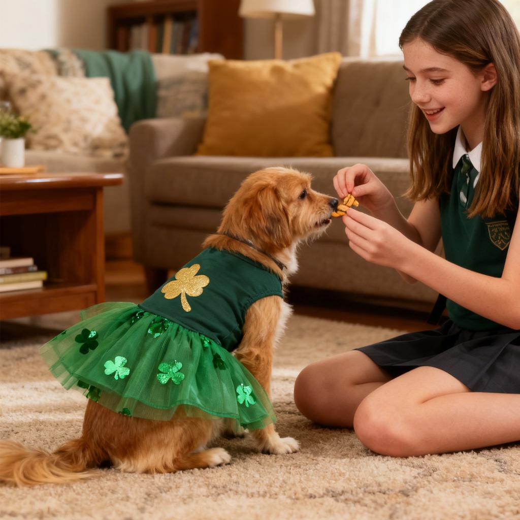 St. Patrick's Day Dog Dress - Green Tulle Skirt For Small & Medium Dogs And Cats