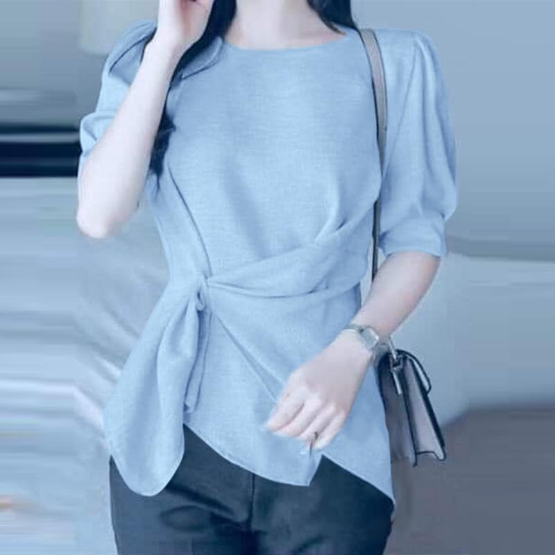 ZANZEA Женская повседневная летняя бандажная блузка с коротким рукавом