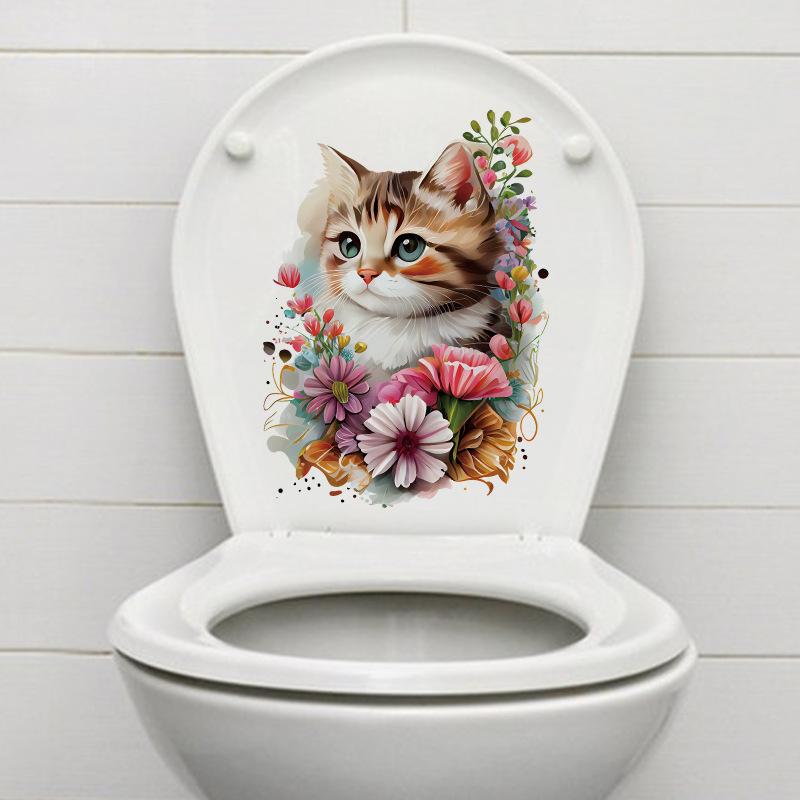 Мультфильм милый акварельный кот наклейка наклейки ванная комната украшение крышки унитаза водостойкая наклейка на стену