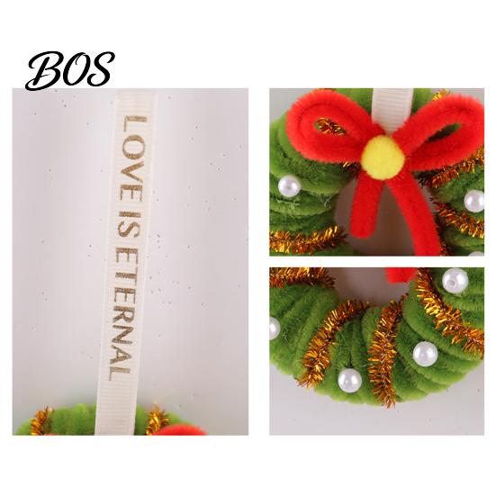 Decorative Door Lintel Wreath Handmade Pipe Cleaner Christmas Ornament, Chenille Stems Mini Festive Wall Hanging Crafts with Bow Bells for Holiday