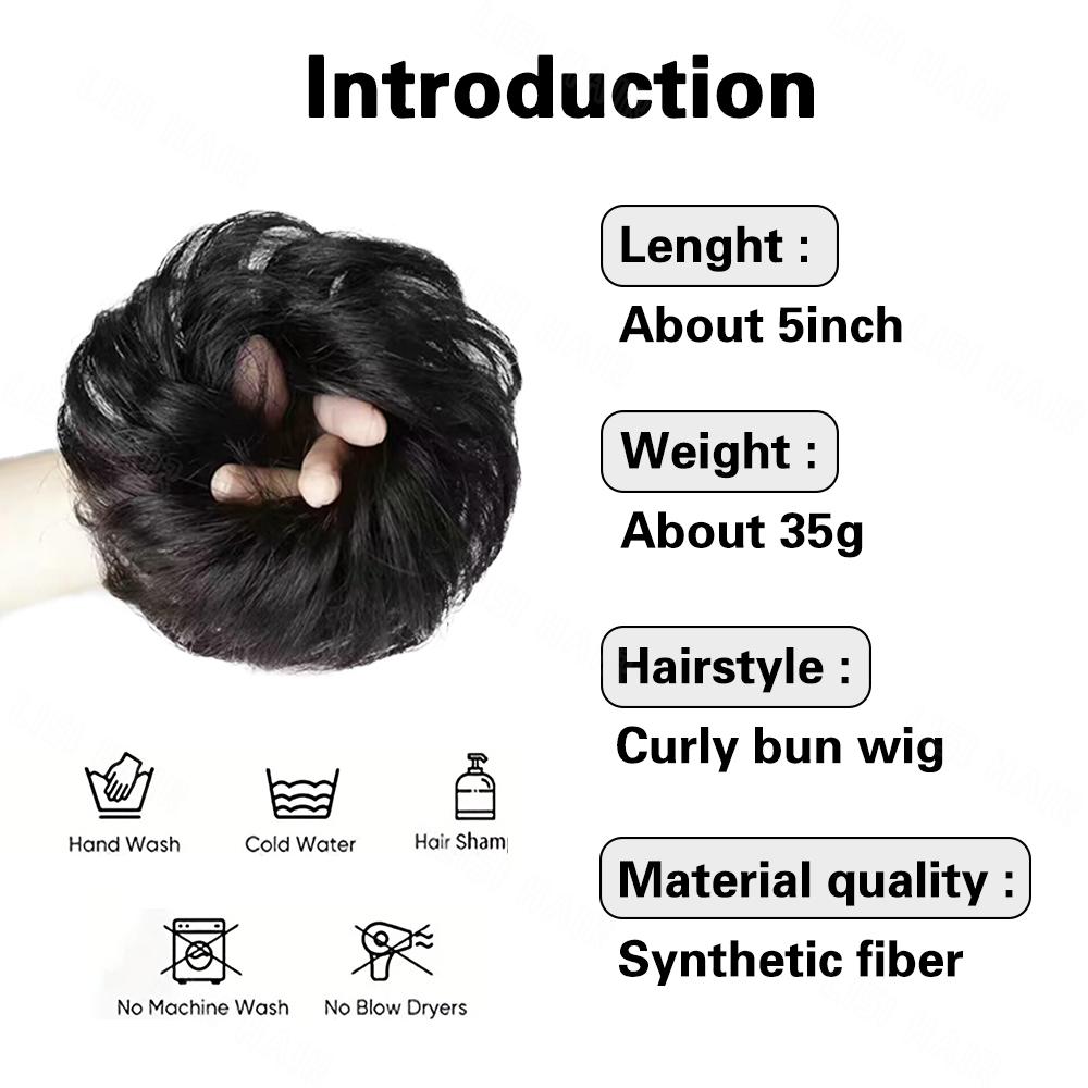 MISSQUEEN Synthetic High Bun Messy Bun Wig With Hair Extension Ponytail Band Elastic Rubber Band High Bun Ponytail Wig Extension Curly Ponytail Lady