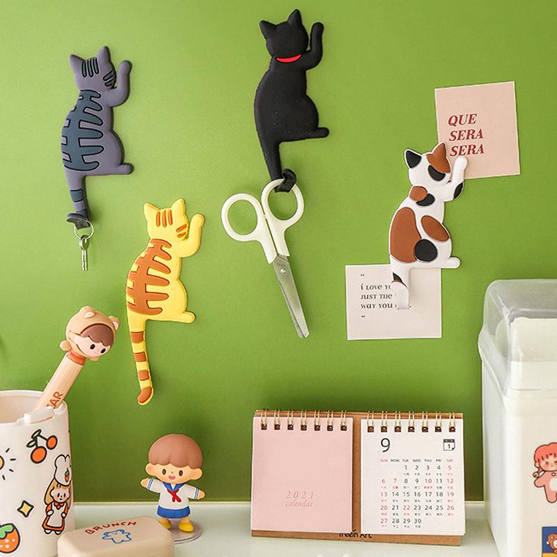 Cute Cat Design Refrigerator Magnetic Hook, Kawaii Refrigerator Sticker, Punch-free Magnet Hook, Magnetic Storage Hook